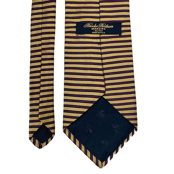 Brooks Brothers Makers Tie Vintage Repp Weave Gold Blue Stripe Nautical - Picture 5 of 8